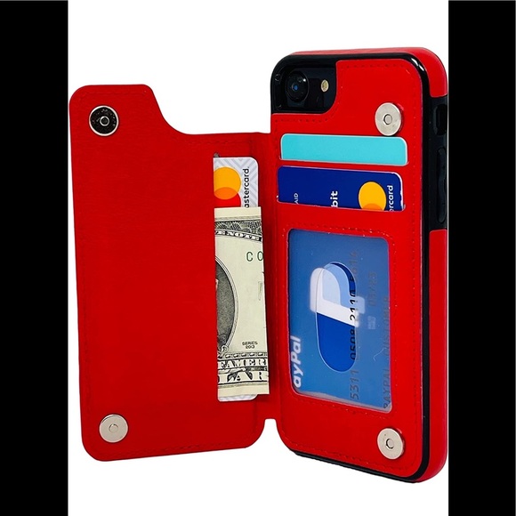 Red Leather IPhone Wallet & Card Holder, Magnetic Clasp & ZAGG Screen Protector - Picture 2 of 10